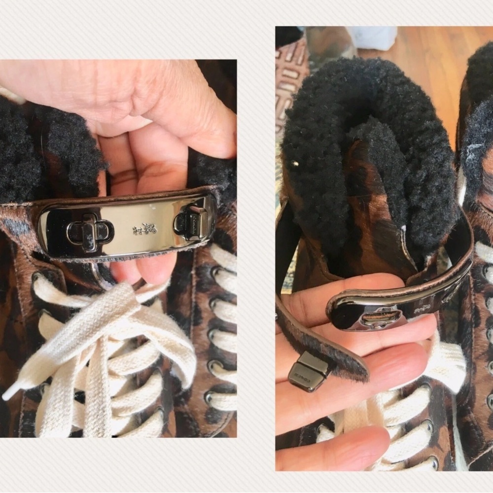 Coach Brown black Leopard Print,ltd edition hightop sneakers (calf,sheep fur)8 - Picture 10 of 12